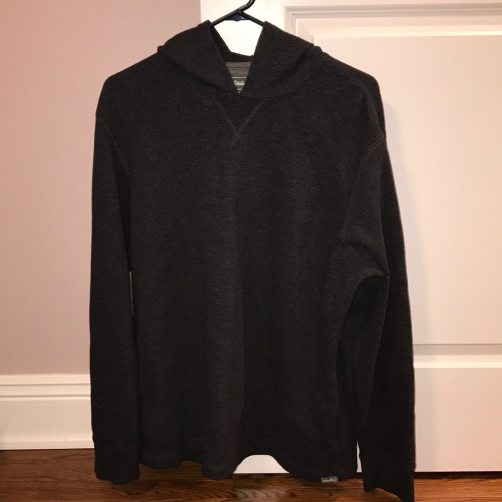 EDDIE BAUER dark gray hooded flannel - size large